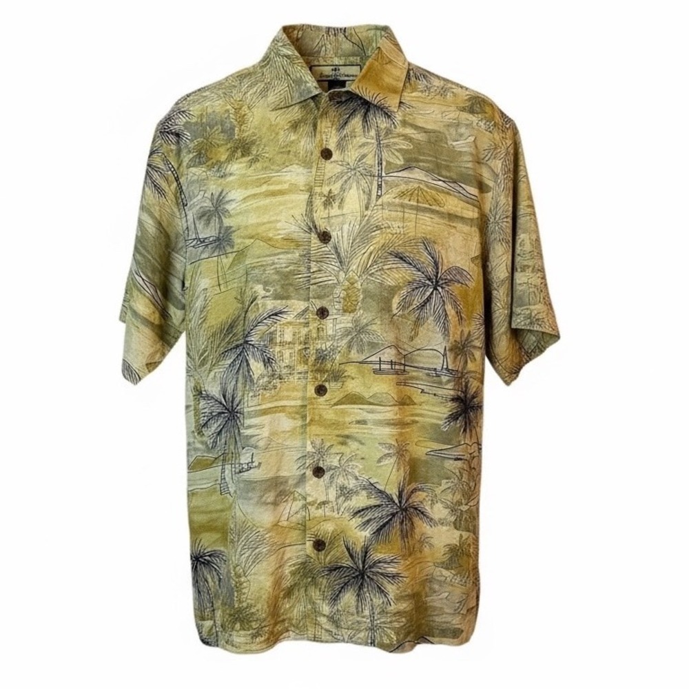 Tommy Bahama Hawaiian Shirt Men Small 100% Silk Aloha Button Tropical Palm Tree